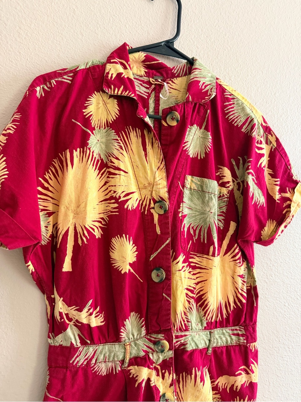 Free People Malibu Romper Red Combo Palm Leaf - Picture 2 of 7